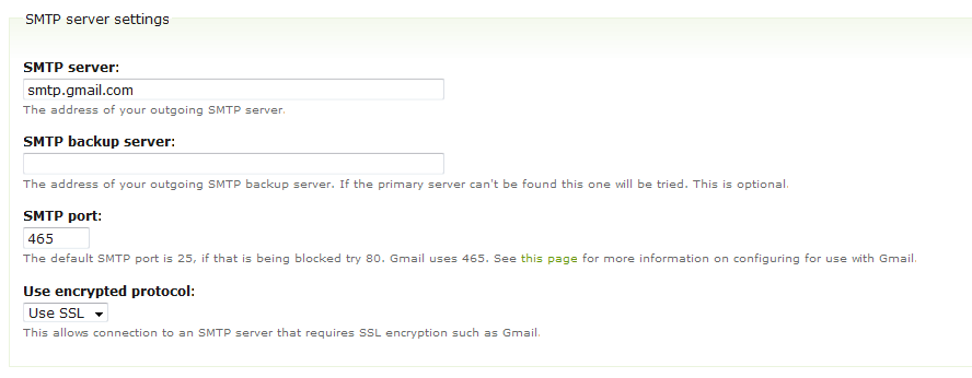 Smtp server settings drupal module
