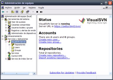 Administración de VisualSVN Server